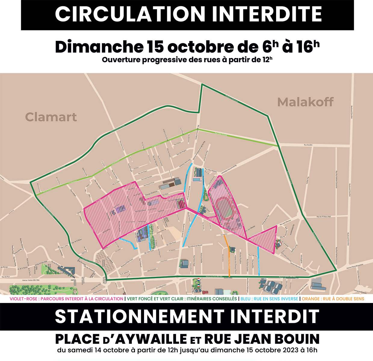 Plan de Circulation Interdite du 15 octobre 2023 pour Les Foulées Châtillonnaises