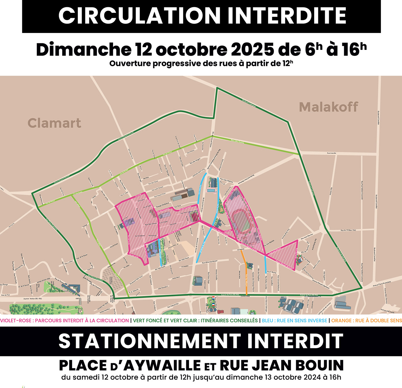 Plan de Circulation Interdite du 12 octobre 2025 pour Les Foulées Châtillonnaises